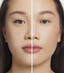 Beautiful woman applying her own lash extensions at home